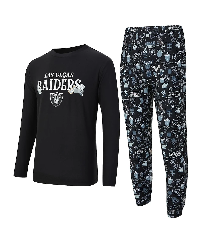 Concepts Sport Men's Black Las Vegas Raiders Chestnut Long Sleeve Top and Pants Set