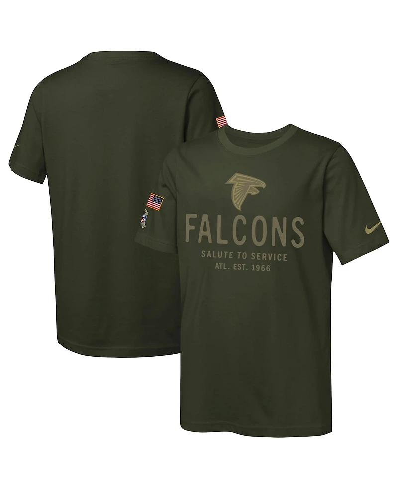 Nike Big Boys and Girls Olive Atlanta Falcons 2025 Salute to Service Sideline Dri-fit T-Shirt