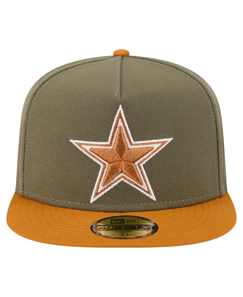 New Era Men's Olive/Brown Dallas Cowboys 2-Tone Color Pack A-Frame 59FIFTY Fitted Hat