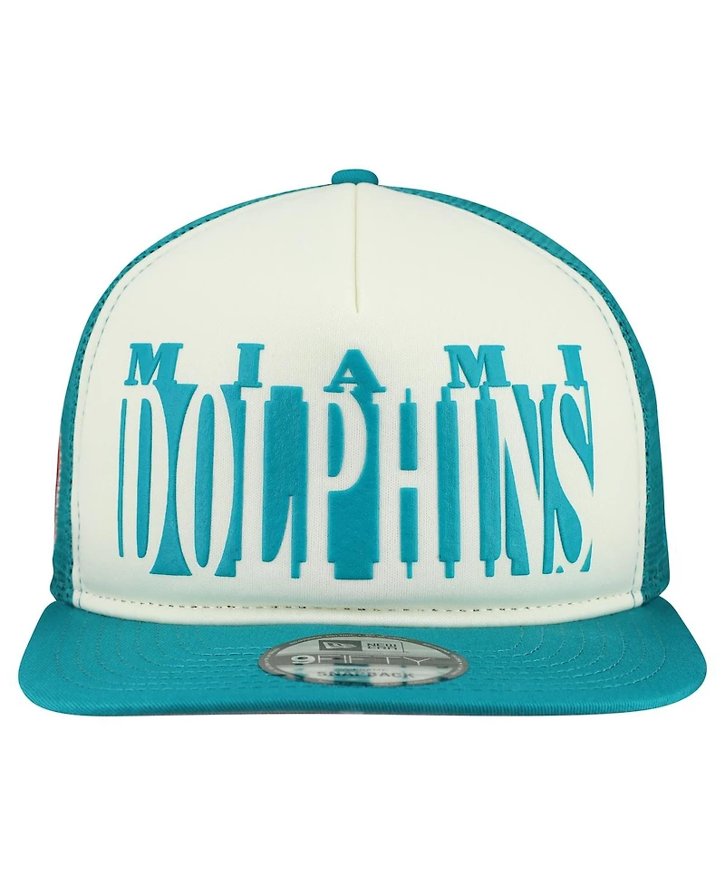 New Era Men's Cream/Aqua Miami Dolphins Throwback Cutout A-Frame 9FIFTY Snapback Hat