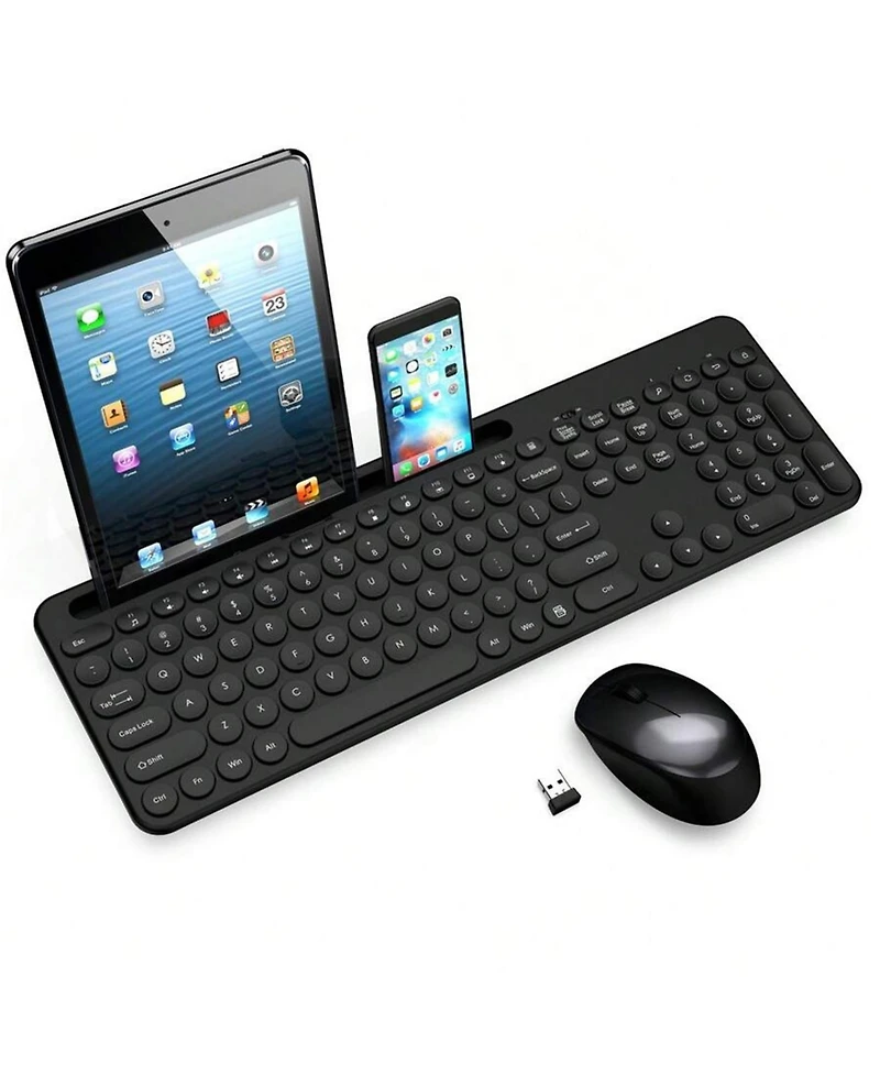 Wireless Keyboard and Mouse Combo-Full-Sized Computer Keyboard, 2.4GHz Silent Keyboard Mouse with Tablet Holder for Windows Laptop, Pc, Desktop,Black