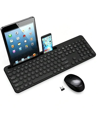Wireless Keyboard and Mouse Combo-Full-Sized Computer Keyboard, 2.4GHz Silent Keyboard Mouse with Tablet Holder for Windows Laptop, Pc, Desktop,Black