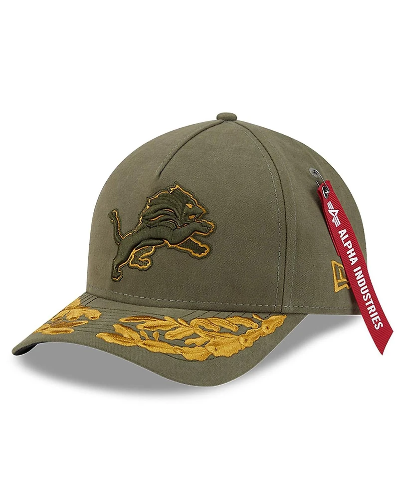 New Era x Alpha Men's Industries Olive Detroit Lions A-Frame 9FORTY Adjustable Hat