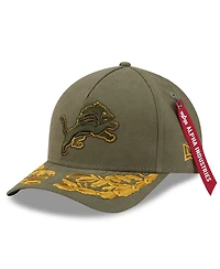 New Era x Alpha Men's Industries Olive Detroit Lions A-Frame 9FORTY Adjustable Hat