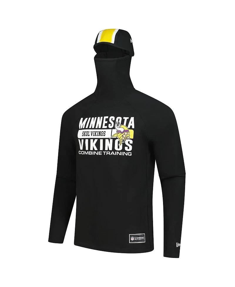 New Era Men's Black Minnesota Vikings Functional Fandom Balaclava Helmet Stripe Tri-Blend Hoodie