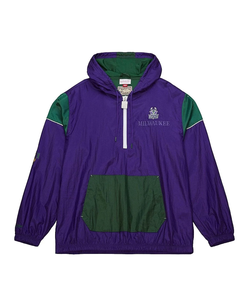Mitchell & Ness Men's and Women's Purple Milwaukee Bucks Hardwood Classics Team Og 3.0 Anorak Half-Zip Windbreaker Jacket