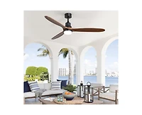 60-inch Modern Minimalist Style Black 3-Blade Ceiling Fan with Led Light and Remote Control
