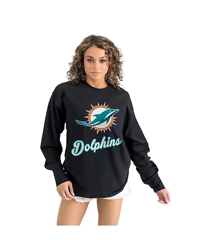 Gameday Couture Women's Black Miami Dolphins Oversized Long Sleeve T-Shirt