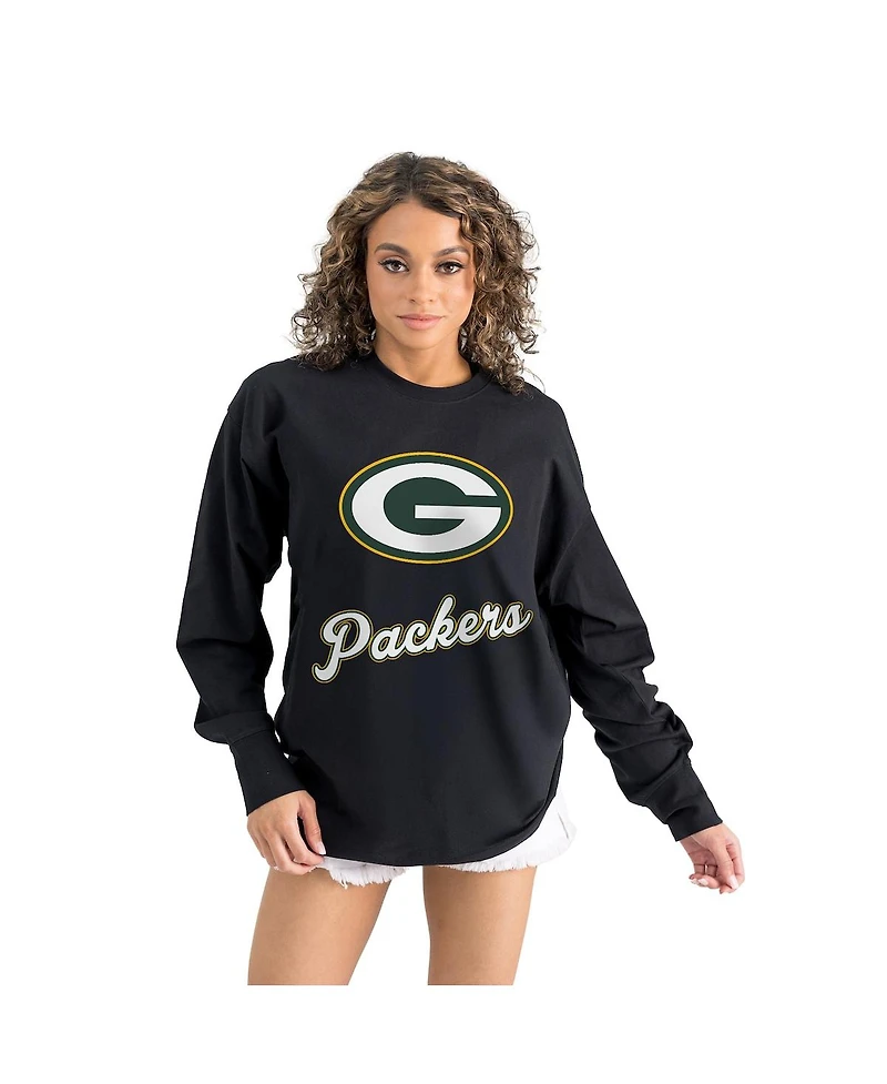 Gameday Couture Women's Black Green Bay Packers Oversized Long Sleeve T-Shirt