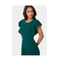 Bebe Women's Scuba Crepe Jumpsuit With Ruffle Sleeve