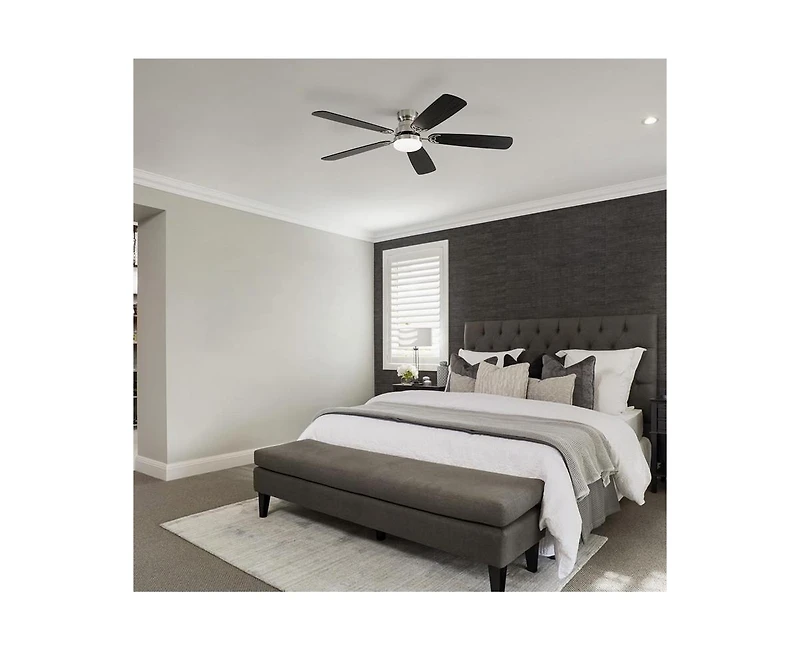52-inch Modern Sand Nickel 5 blades Three-color Dimmable Ceiling Fan Led Light with Six-speed Remote Control and Timing Function