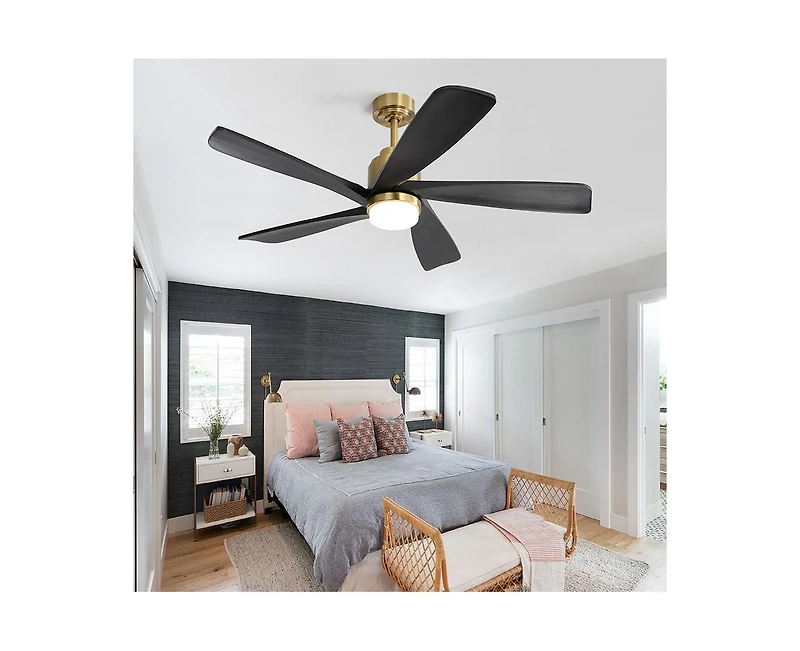 52-inch Modern Stylish Golden 5-Blade Ceiling Fan with Remote Control and Light Source