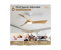 52-inch White Modern 3 Blades Ceiling Fan Light with Remote Control Support Six Speed Ajustable