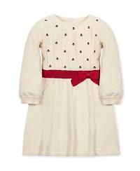 Hope & Henry Toddler Girls Organic Embroidered Skater Sweater Dress with Bow