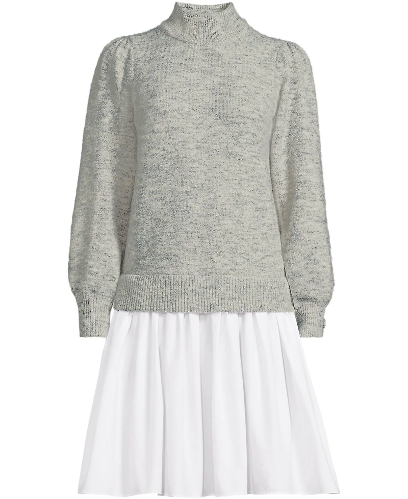 Lands' End Women's Fuzzy Lantern Sleeve Mock Neck Mini Twofer Dress