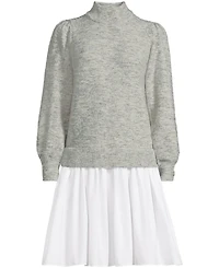 Lands' End Women's Fuzzy Lantern Sleeve Mock Neck Mini Twofer Dress