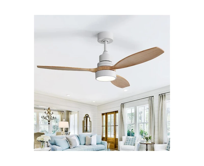 Sofucor 52-inch Simple and Grand Style White 3-Blade Ceiling Fan with Remote Control and Light Source