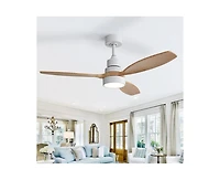 Sofucor 52-inch Simple and Grand Style White 3-Blade Ceiling Fan with Remote Control and Light Source