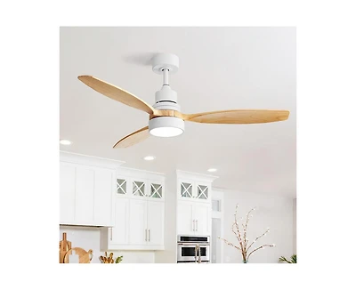 Sofucor 52-inch Simple and Grand Style White 3-Blade Ceiling Fan with Remote Control and Light Source