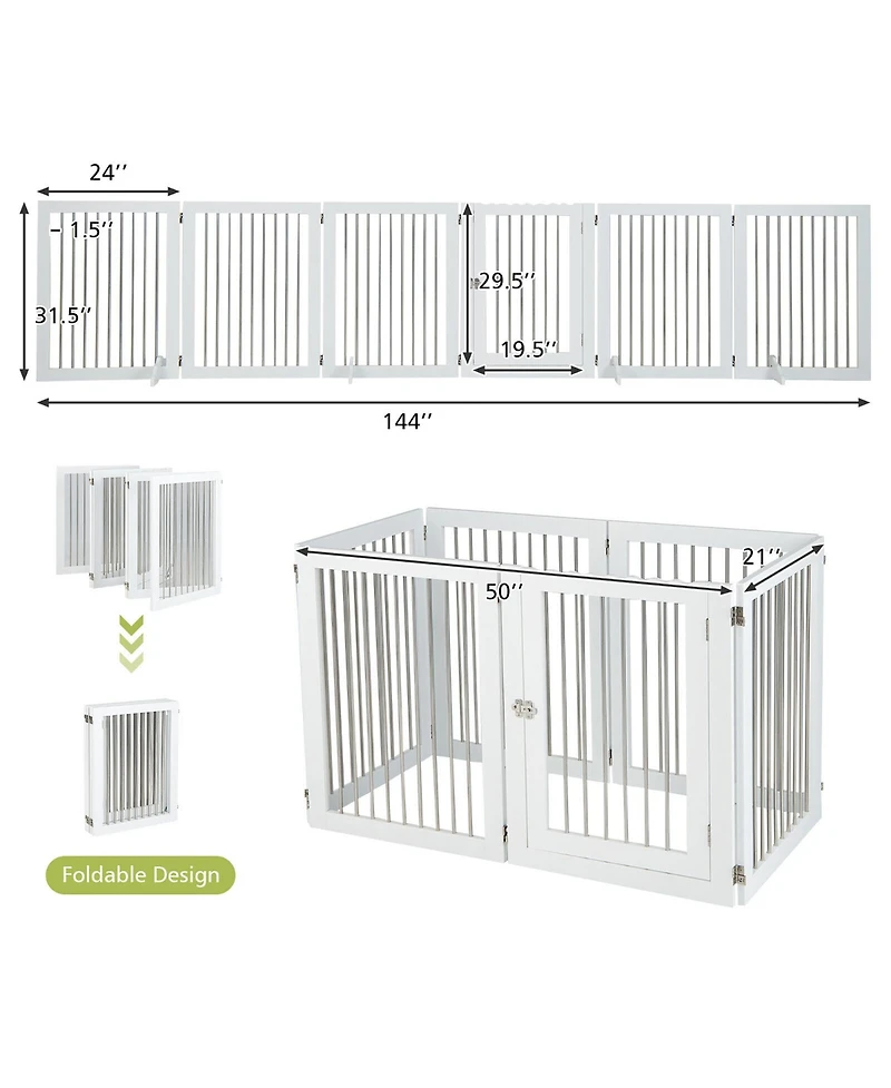 Gymax 6-Panel Freestanding Dog Gate Foldable Walk-Through Playpen w/ 4 Support Feet