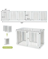 Gymax 6-Panel Freestanding Dog Gate Foldable Walk-Through Playpen w/ 4 Support Feet
