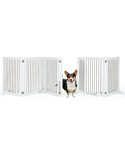 Gymax 6-Panel Freestanding Dog Gate Foldable Walk-Through Playpen w/ 4 Support Feet