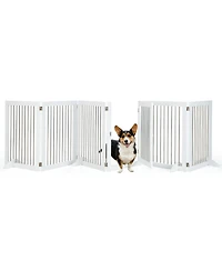 Gymax 6-Panel Freestanding Dog Gate Foldable Walk-Through Playpen w/ 4 Support Feet