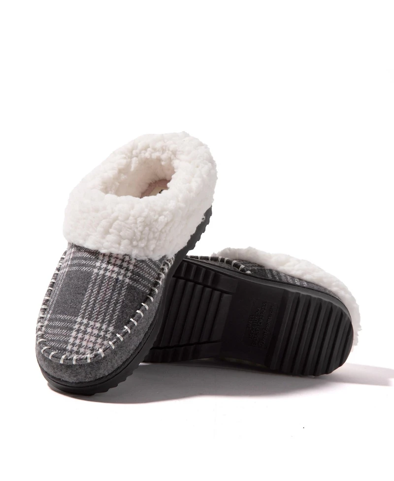 Dearfoams Women's Nyla Felted Plaid Moccasin Toe Clog House Shoe Slipper