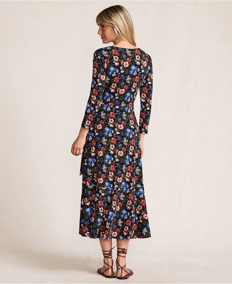 Lands' End Women's Cotton Modal 3/4 Sleeve Vneck Wrap Dress