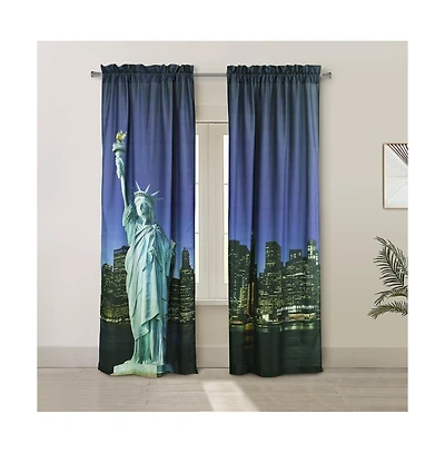 Habitat Photo Real Statue Of Liberty Light Filtering Pole Top Curtain Panel 100% Polyester Pair Each 37" x 84" Multicolor