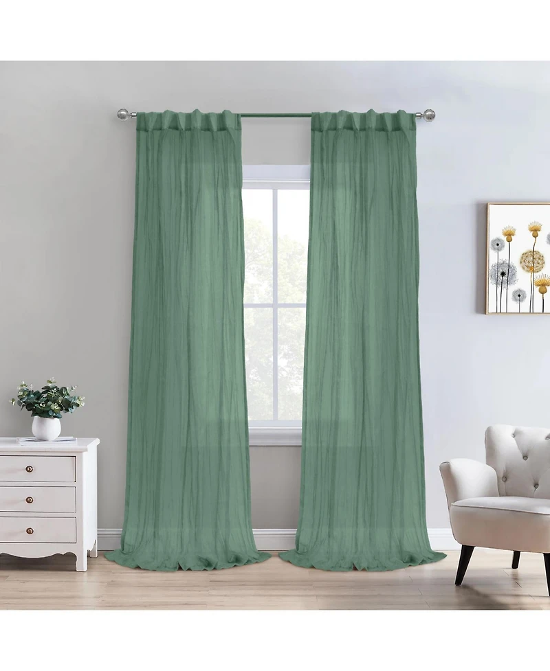 Habitat 100% Polyester Paloma Sheer Broomstick Crushed Solid Dual Header Curtain Panel 52" x 95" Sage
