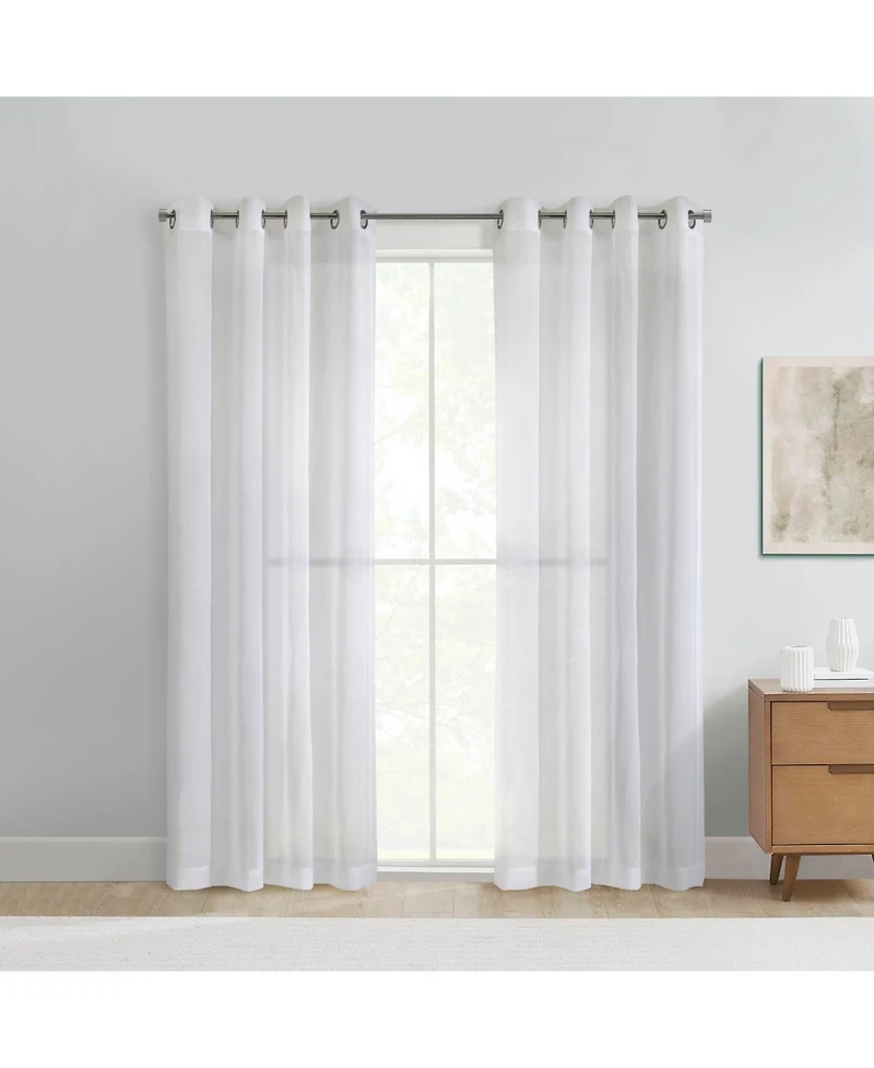 Habitat 100% Polyester Daphne Sheer Grommet Faux Linen Solid Curtain Panel 52" x 63" White