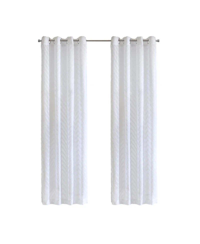 Habitat 100% Polyester Regina Sheer Chevron Delightful Textured Grommet Curtain Panel 52" x 63" White