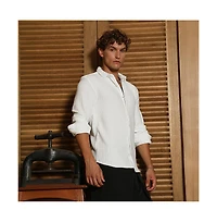 Campus Sutra Men's Chalk White Chevron-Panel Tactile Shirt