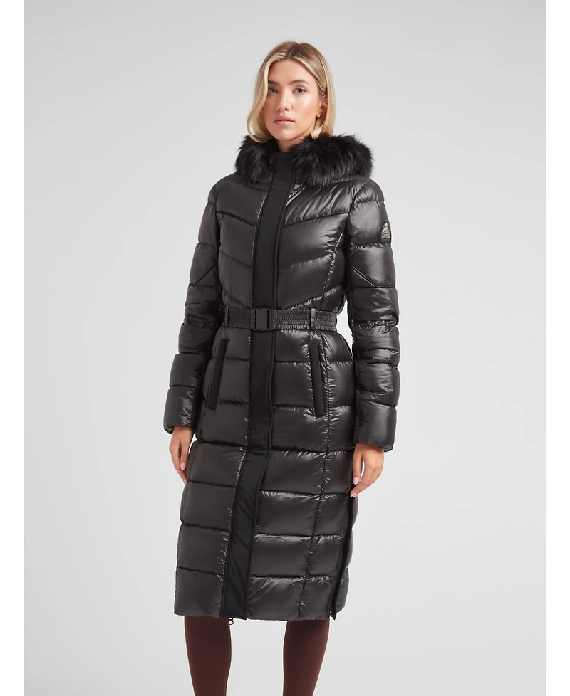 JACK1T Women's Diamond Belted Extra Long Down Coat