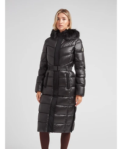 JACK1T Women's Diamond Belted Extra Long Down Coat