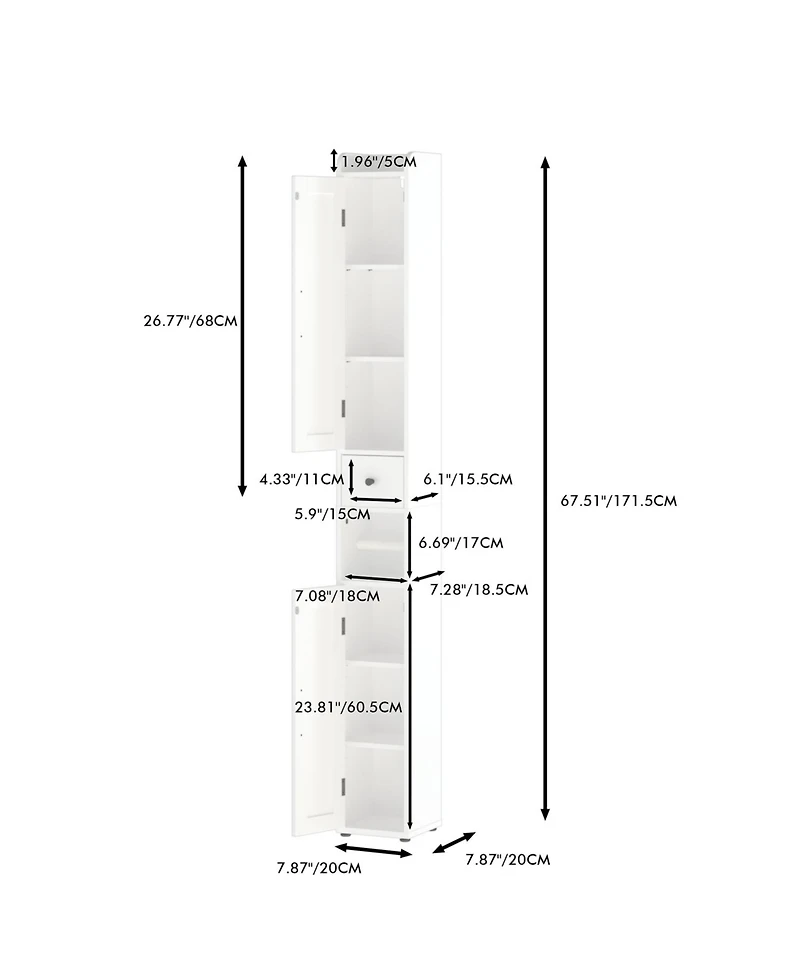 Airsurfer 67.51 Inch Tall Bathroom Storage Cabinet with Adjustable Shelves Freestanding Cabinet with Anti-Tip Open Compartments for Small Spaces White