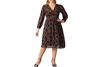 Kiyonna Plus Melanie Long Sleeve Mesh Midi Cocktail Dress