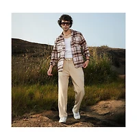 Campus Sutra Men's Saltbox Beige & Pecan Brown Tartan Utility Shacket