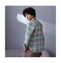 Campus Sutra Men's Sky Blue & Ecru Beige Block-Buffalo Regular Shirt