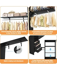 120'' Heavy Duty Closet Organizer System with 3 Wooden Drawers, 10FT Walk-in Shelving Towers