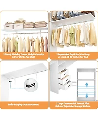 120'' Heavy Duty Closet Organizer System with 3 Wooden Drawers, 10FT Walk-in Closet Organizer with 3 Shelving Towers