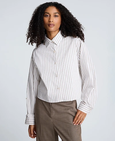 Kenneth Cole Women's Stripe Button-Front Crop Shirt
