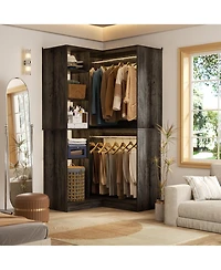 Aheaplus Freestanding Corner Closet System, 36'' Organizer System with 8 Shelves & 2 Hanging Rods for Closet/Bedroom