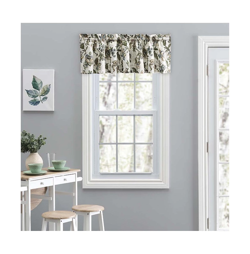 Ellis Curtain Madison Floral Design Printed Natural Ground 1.5" Rod Pocket Tailored Valance 58" x 15" Blue