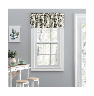 Ellis Curtain Madison Floral Design Printed Natural Ground 1.5" Rod Pocket Tailored Valance 58" x 15" Blue