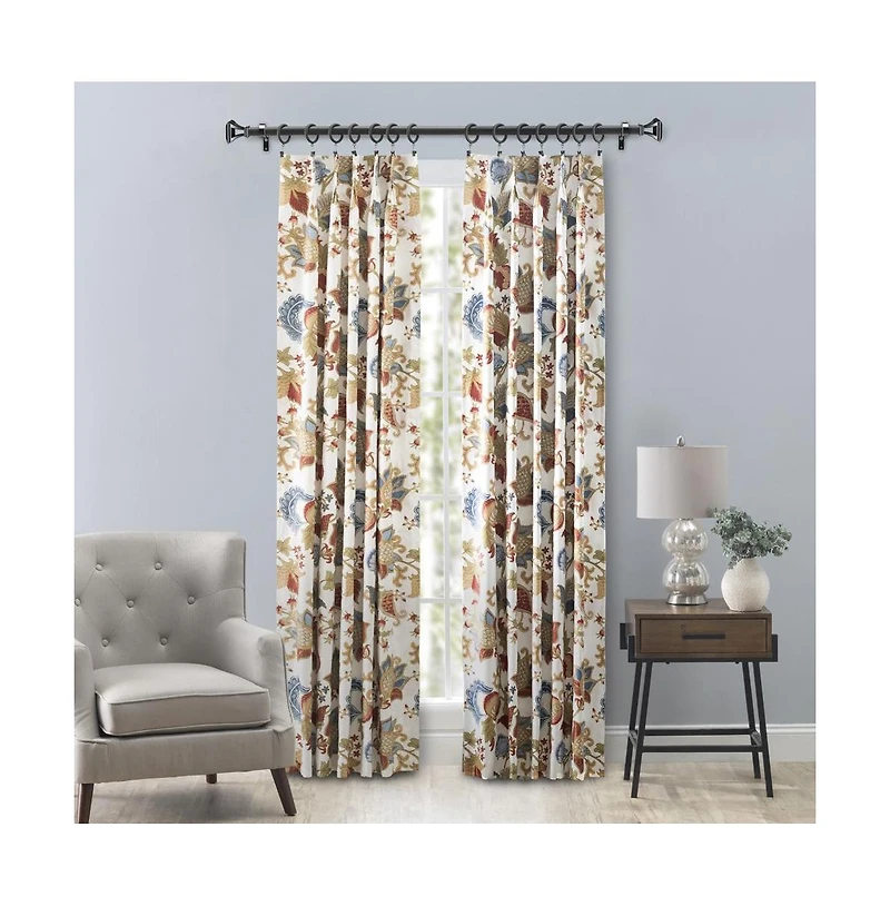 Ellis Cambridge Lined Jacquard Pinch Pleat Jacobean Floral Print Multicolor Drapery 2-Piece Curtain Panels