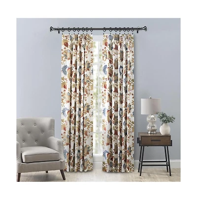 Ellis Cambridge Lined Jacquard Pinch Pleat Jacobean Floral Print Multicolor Drapery 2-Piece Curtain Panels, Multicolor