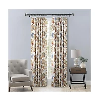 Ellis Cambridge Lined Jacquard Pinch Pleat Jacobean Floral Print Multicolor Drapery 2-Piece Curtain Panels
