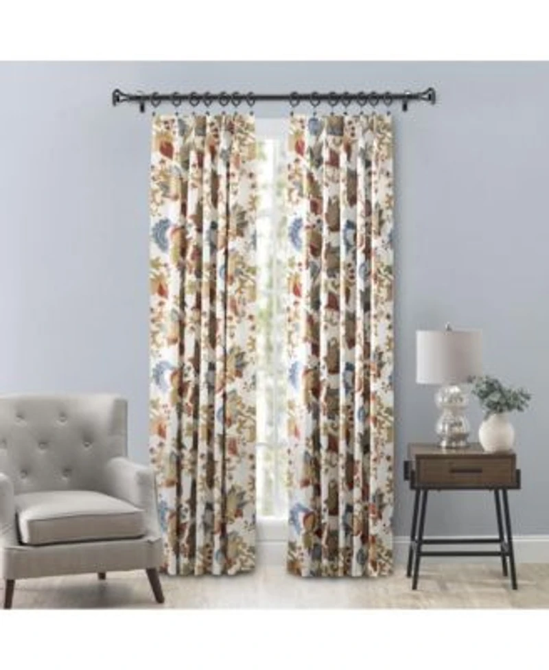 Ellis Cambridge Lined Jacquard Pinch Pleat Jacobean Floral Print Multicolor Drapery 2 Piece Curtain Panels 48w X 63l